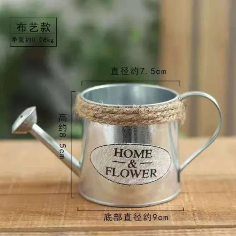 Creative Flower Vase Can Rustic Iron Metal Jug Pitcher Tin Bucket Watering Can Shape Portable Pot for Home Wedding Party Decor