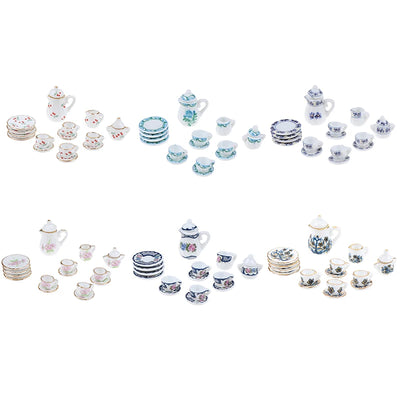 9type 1Set 1/12 Dollhouse Miniature Accessories Mini Ceramic Tea Set Simulation Kettle Plate Cup Model Toy Doll House Decoration
