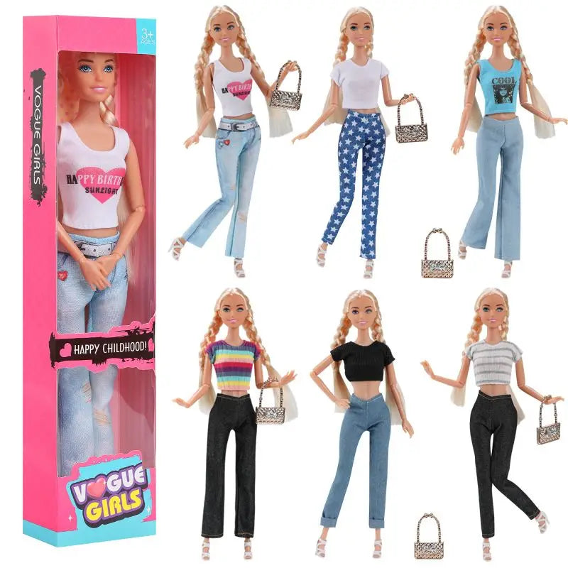 11-Inch Miniso Anime Barbie Series Doll Fashion Travel Striped Shirt Jeans Hat Toy Girls Play House Interactive Toys Kid Gift