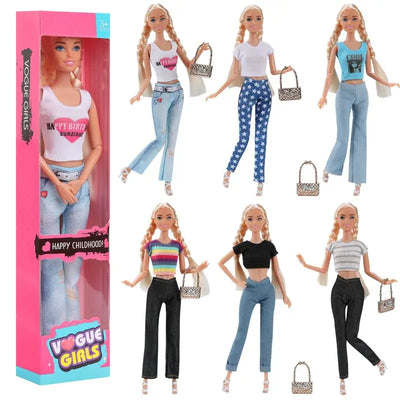 11-Inch Miniso Anime Barbie Series Doll Fashion Travel Striped Shirt Jeans Hat Toy Girls Play House Interactive Toys Kid Gift