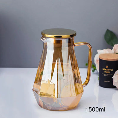 1.5L colourful Diamond Glass Teapot Set Home Water Carafe Heat-resistant Teapot  Hot Cold Water Water Jug Coffee Pot