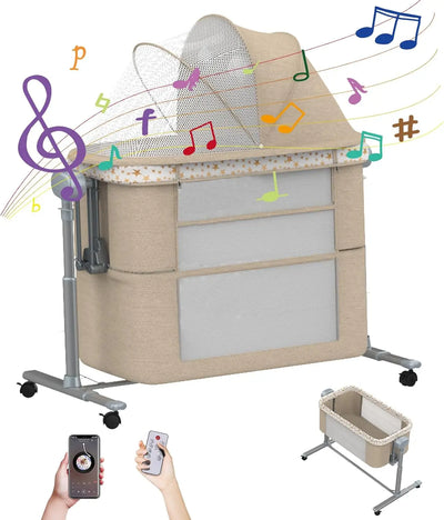 AUTOMATIC PORTABLE BASSINET BEDSIDE SLEEPER WITH 3-SPEED SWING & WHEELS – NEWBORN BABY CRIB IN BED