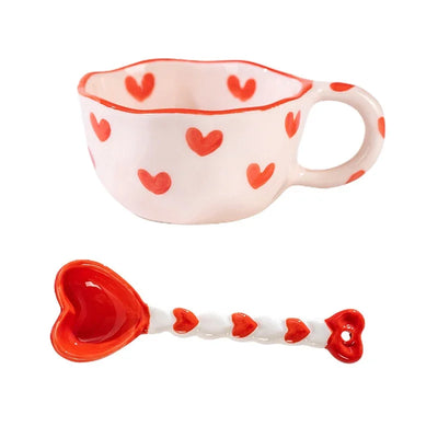 Ceramic Mug with Rabbit Handle Spoon Hand-shaped Irregular Coffee Milk Tea Cup Breakfast Oatmeal Cup Drinkware Kitchen Cup
