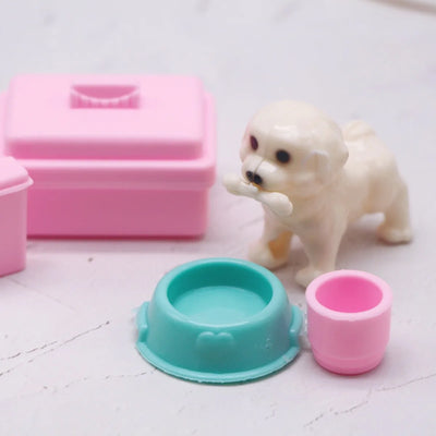 11PCS MINIATURE DOLLHOUSE PET CARE SET – DOG HOUSE, MEDICAL TOOLS & ACCESSORIES – DIY TOY GIFT FOR BARBIE & KIDS