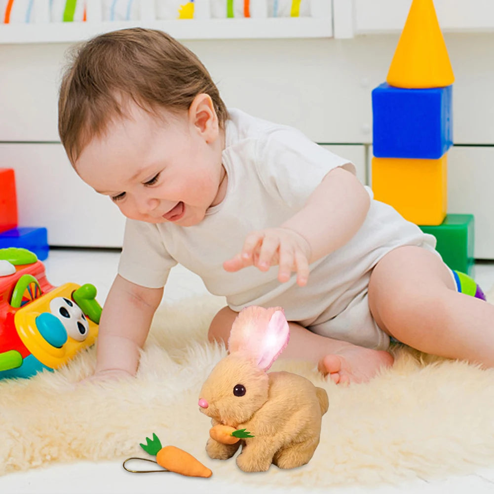 Cute Electric Rabbit Interactive Plush Toys Bunny With Carrot Walking Wiggle Ears Tail Wag With Sound Stuffed Doll Birthday Gift