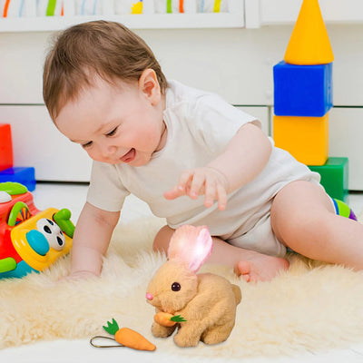 Cute Electric Rabbit Interactive Plush Toys Bunny With Carrot Walking Wiggle Ears Tail Wag With Sound Stuffed Doll Birthday Gift