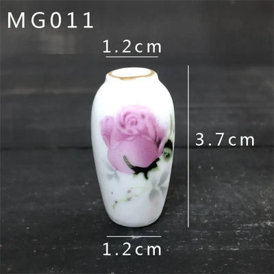 Mini Rose Ceramic Vase Handicraft Collection Miniature Model Resin Simulation Vase Desktop Mini Decor Creative Pocket Artwork