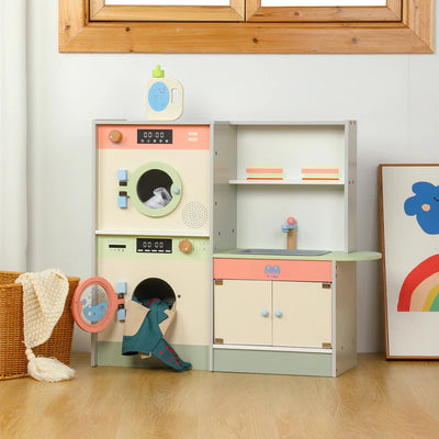 Kids pretend play kitchen toys with washing machine