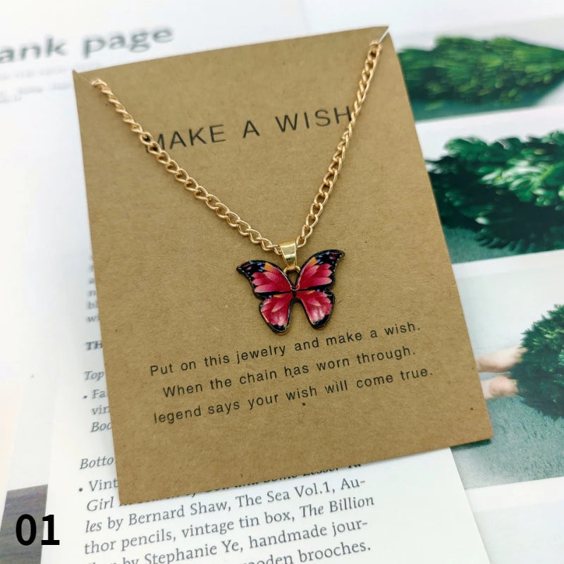 Fashion Butterfly Pendant Necklaces for Women Sweet Simple Multicolor Insect Clavicle Chain Necklace Party Jewelry Accessories