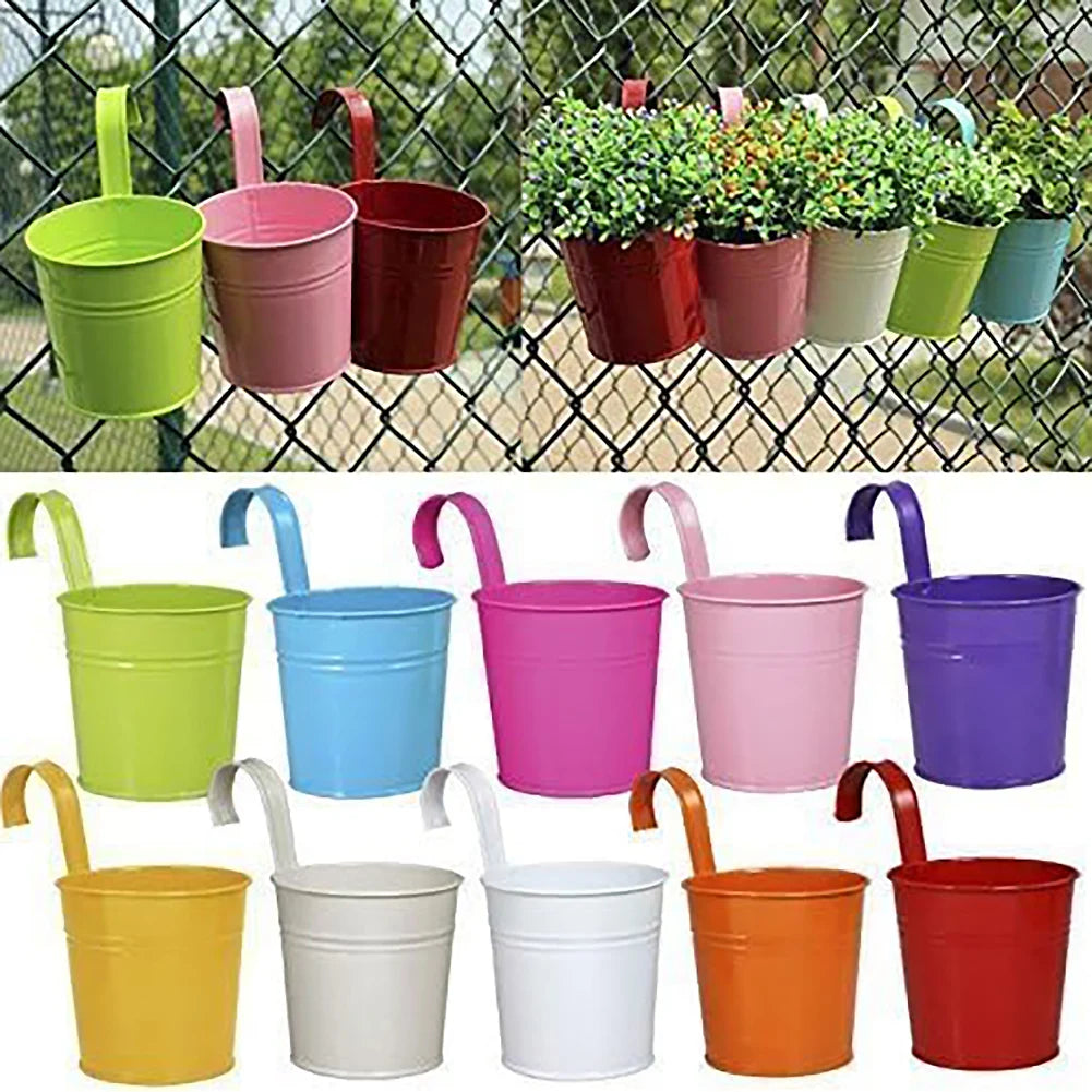 10 Piece Metal Iron Hanging Flower Pots,Balcony Planter with Detachable Hook, Durable Herb Pots Perfect for Fence,4 inches Multi