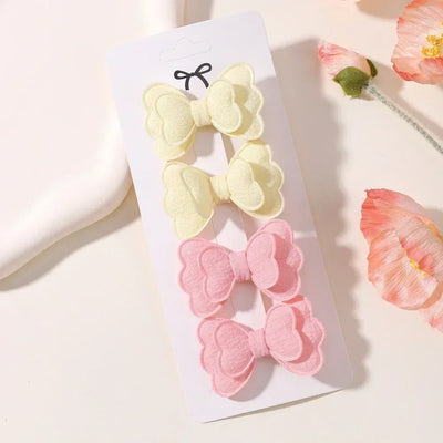 4Pcs/set Butterfly Hair Clip Set for Girls Double Layered Bow Cute Bangs Hair Pin Cotton Safe Kids Baby Hair Accessories Set