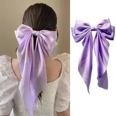 2023 New Women Large Bow Hairpin Summer Chiffon Big Bowknot Stain Bow Barrettes Women Solid Color Ponytail Clip Hair Accessories