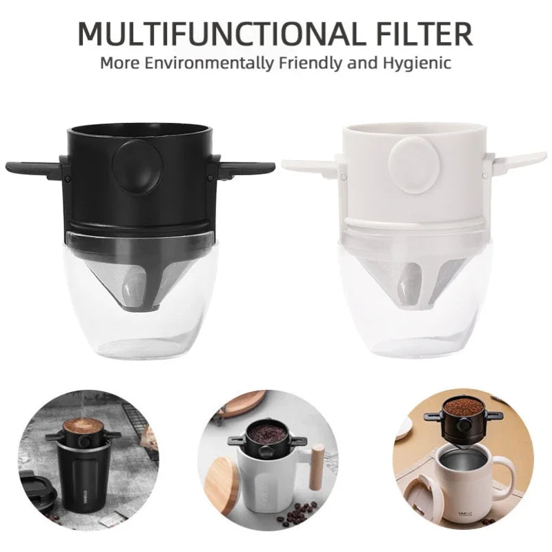 Coffee Filter Set Stainless Steel Drip Coffee Holder Funnel Portable Reusable Tea Infuser Stand Paperless Pour Coffee Dripper