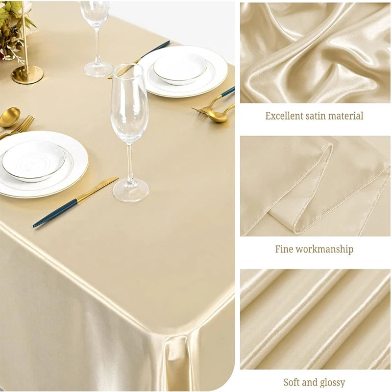 Solid Color Satin Tablecloth Table Cover Overlay Birthday Wedding Banquet Restaurant Festival Party Table Cloth Decoration