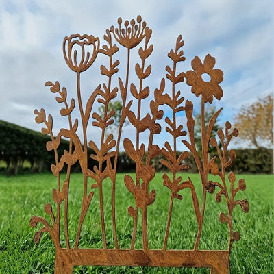 Rustic Metal Wildflower Garden Stake - Vintage Yellow Outdoor Decor For Lawn & Pots, Perfect Gift For Plant Enthusiasts