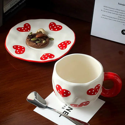 340ML Hand-painted Flower Love heart Ceramic Coffee Cup with Saucer Home Office Water Cup Breakfast Milk Juice Teacup Gift Set