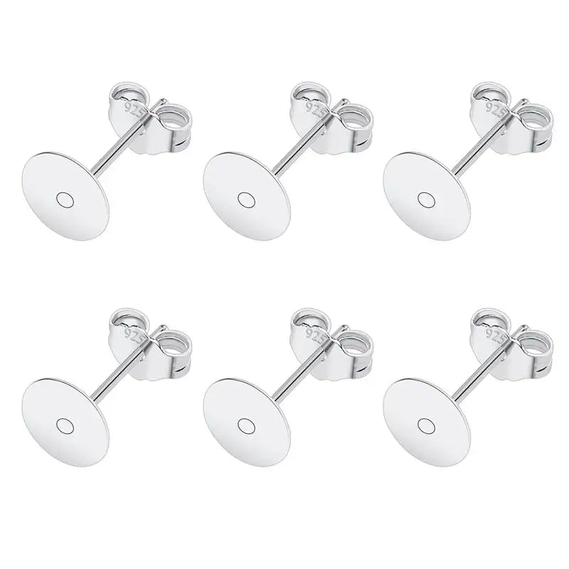 50pcs/lot 925 Silver Plated Blank Post Earring Studs Base Pin With Earring Plug Findings Ear Back DIY Jewelry Making Accessories