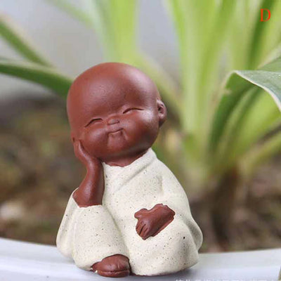 1PC Ceramic & Enamel Small Buddha Statue Monk Purple Clay Tea Pet Figurine Crafts Decorative Ornaments