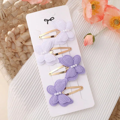 4Pcs/set Butterfly Hair Clip Set for Girls Double Layered Bow Cute Bangs Hair Pin Cotton Safe Kids Baby Hair Accessories Set