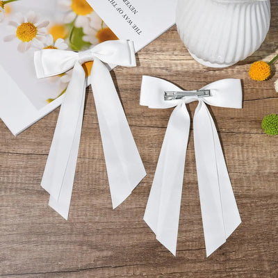 2Pcs Ribbon Tassel Bow Hair Clips for Women Elegant Satin Long Tassel Hairpins Barrettes Girls Fashion Hair Accessories Gift