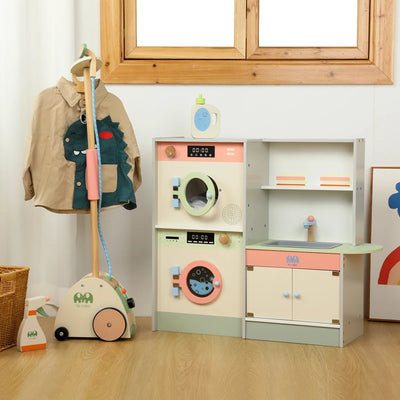 Kids pretend play kitchen toys with washing machine