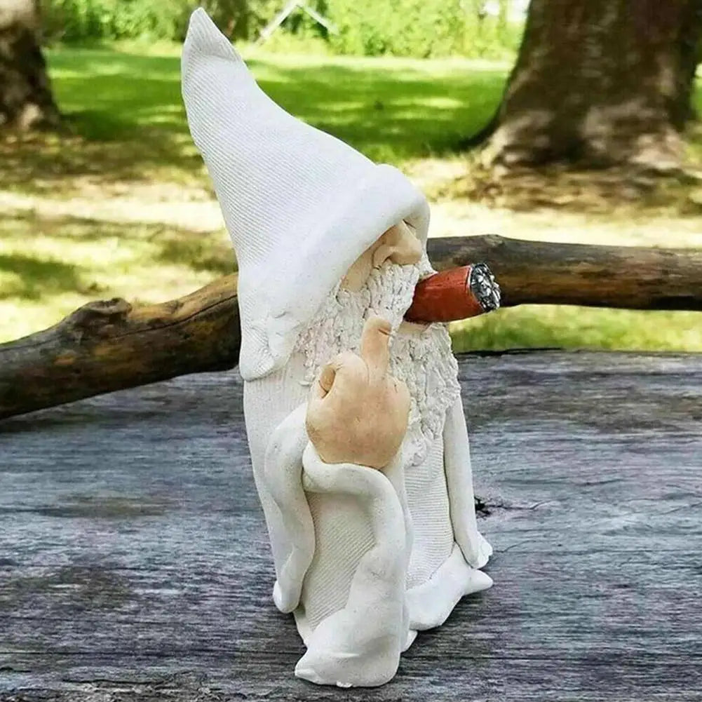 Smoking White White Beard Old Man Smoking Scissors Hand Resin Decoration Ornaments With Middle Finger Garden Gnomes Statues