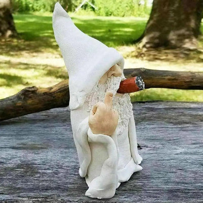 Smoking White White Beard Old Man Smoking Scissors Hand Resin Decoration Ornaments With Middle Finger Garden Gnomes Statues