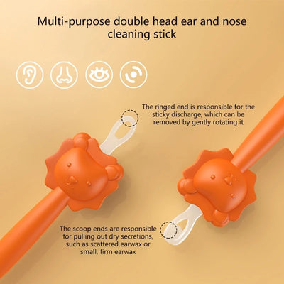 2 in 1 Designed Baby Nose Ear Cleaning Stick, Soft Tip Safety Cleansing Tool for Infants Easy to Clean Booger Remover