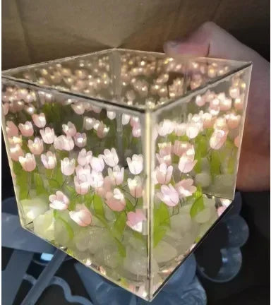 DIY Flower Sea 3D Cloud Tulip LED Night Light Mirror Table Lamps Bedroom Ornaments Decoration Mirror Table Lamps Bedside Gifts