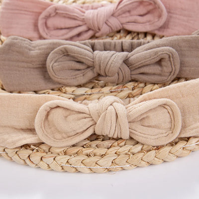 Solid Mulsin Cotton Baby Headbands For Infant Girls Stretchy Sweet Cute Hair Bows Elastic Hair Bands Kids Infant Headwear