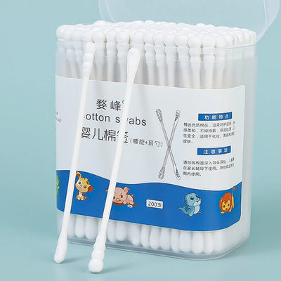 BABY EAR SCOOP CLEANING COTTON SWABS – DISPOSABLE FINE-HEADED & SPIRAL ROUND TIP SWABS