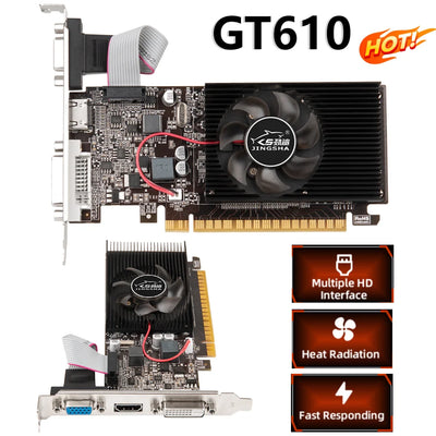 GT610 2/1G Video Card PCIE X16 2.0 NVIDIA GeForce GT 610 DDR3 Graphics Card VGA HD DVI 64Bit 810MHz GT610 GPU Desktop Computer