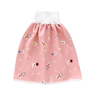 Cotton Diaper Skirt for Kids 0-12Y Waterproof Urine Reusable Pants with Cartoon Pattern Anti-Side Leakage Breathable Diaper
