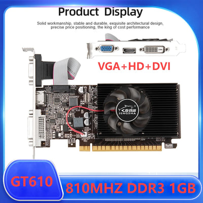 GT610 2/1G Video Card PCIE X16 2.0 NVIDIA GeForce GT 610 DDR3 Graphics Card VGA HD DVI 64Bit 810MHz GT610 GPU Desktop Computer