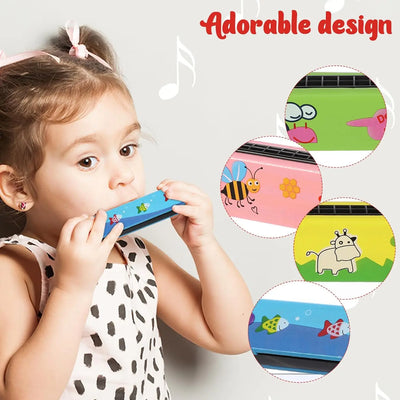 2pcs Wooden Harmonica Musical Instrument Play 16-Hole Harmonicas Parent-Child Puzzle Early Education Toy Gift for Kids Children