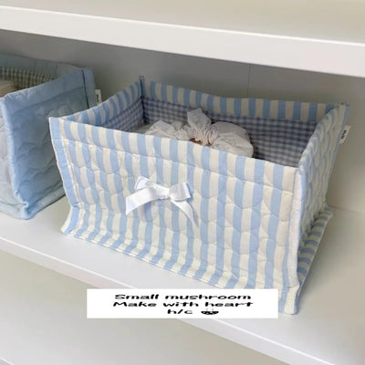 Ins Square Storage Basket Flower Cotton Sorting Basket Stripe Lace Desktop Box Home Supplies