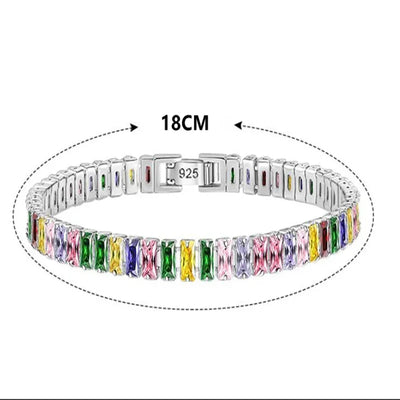 Noble 925 Sterling Silver Bracelet Chain Luxury Color Crystal Hand Jewelry For Women Charm Wedding Gift Party 18cm
