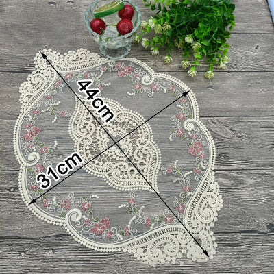 1pc Vintage French Lace Table Mat Embroidered Lace Tablecloth Pastoral European Style Bedside Table Decoration Rose Mat