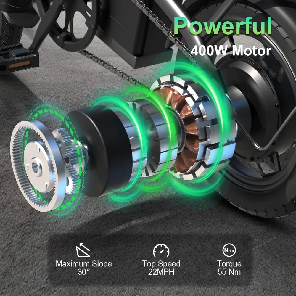 FOLDING ELECTRIC BIKE FOR ADULTS – 14” TIRE, 400W (PEAK 600W) MOTOR, 22MPH, MULTI-SHOCK ABSORPTION, ADJUSTABLE DESIGN