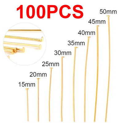 100pcs 15-50MM Stainless Steel Flat Head Eye Head Pins Jewelry Findings For Jewelry Making Supplies Ball Head Pins Accessories