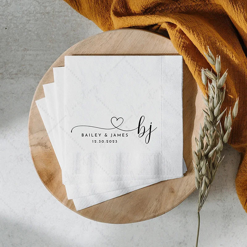 50pcs Personalized Paper Napkins for Wedding Cocktail Napkins Initials Customized Dinner Napkin Party Decor Pet Portrait Napkins