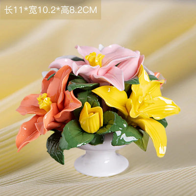 Ceramic Simulation Flower Basket Ornaments Handmade Mini Flower Basket Creative Coffee Table Living Room Table Decorations
