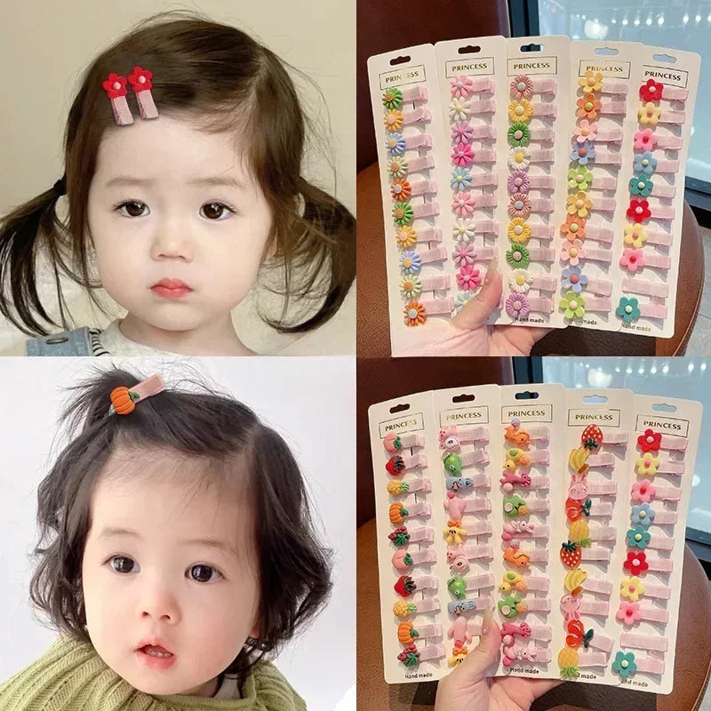10 PCS New Baby Hairpin Fruit Bows Cartoon Hair Clips Baby Side Bangs Clip for Kawaii Girls Headdress Accessories Baby Bows