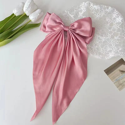 2023 New Women Large Bow Hairpin Summer Chiffon Big Bowknot Stain Bow Barrettes Women Solid Color Ponytail Clip Hair Accessories