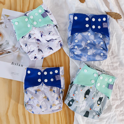 4PCS/SET WASHABLE REUSABLE BABY CLOTH DIAPERS ADJUSTABLE BABY NAPPY FOR 3-15KG BABY