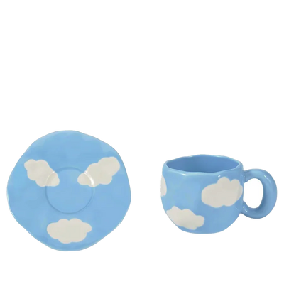 Creative underglaze hand-painted white cloud coffee cup and saucer hand-shaped irregular cloud ceramic cup and saucer