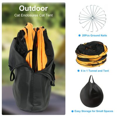 6-IN-1 PORTABLE OUTDOOR CAT ENCLOSURE TUNNEL – MESH PLAYHOUSE & PLAYPEN FOR INDOOR CATS