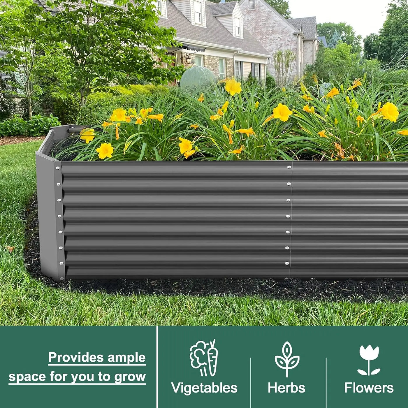 8×4×2 ft Galvanized Raised Garden Bed Kit, Galvanized Planter Raised Garden Boxes Outdoor, Large Metal Raised Garden Beds