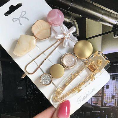 New Fashion 3/4pcs Set Pearl Hair Clip For Women Korean Hairpin Geometric Crystal Hair Barrettes Girl Hair Accessories Hairgrip