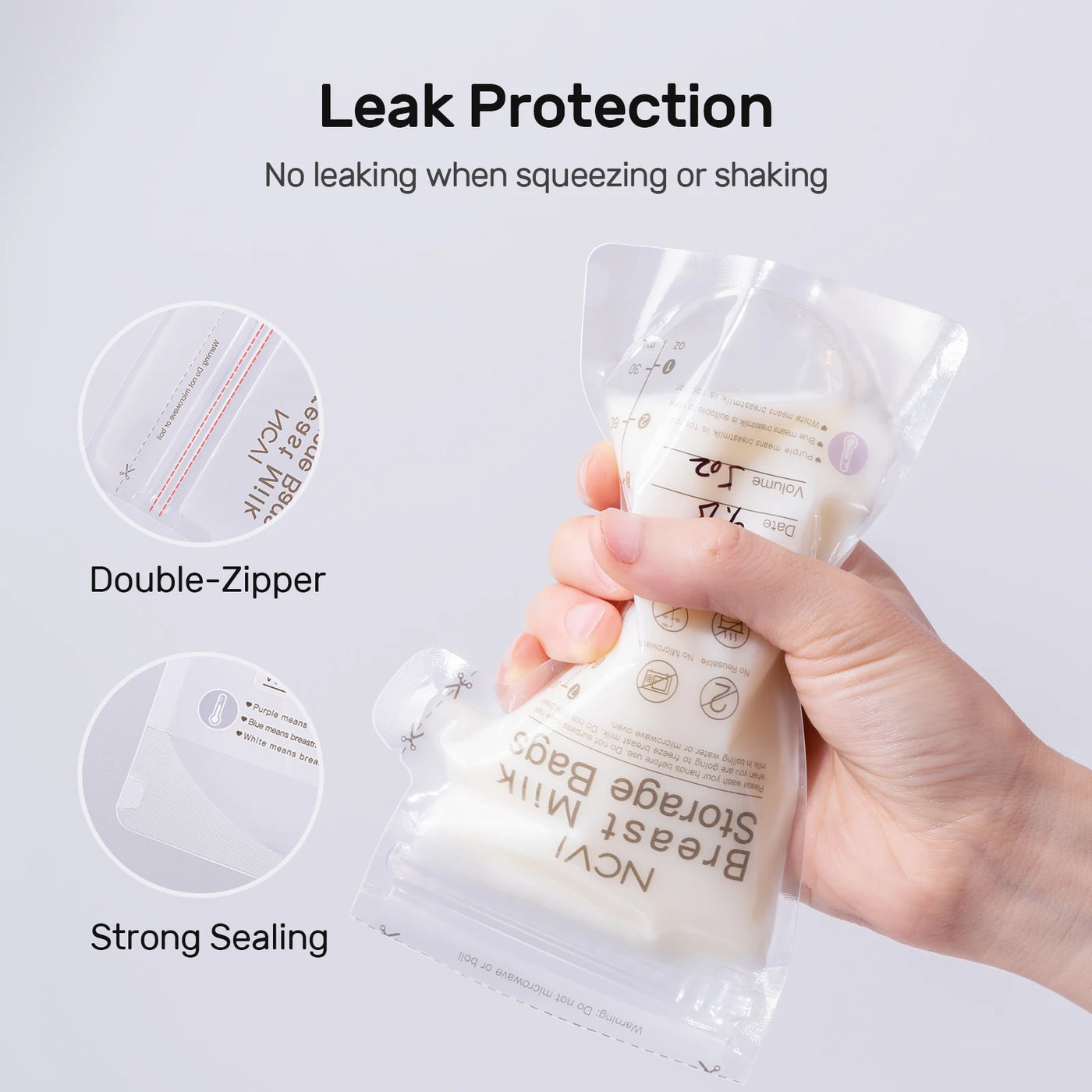 NCVI Breastmilk Storage Bags, 200ml Milk Freezer Bags for Breastfeeding, Temp-Sensing, Doubled-Sealed,Preservation Bag, BPA Free